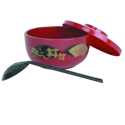 Thunder Group PLNB001 30 Oz. Red Plastic Donburi Bowl for Soup and Noodles