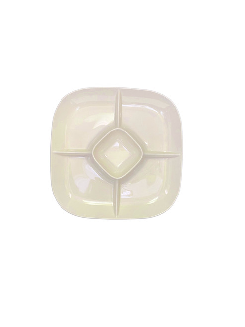 Thunder Group PS1515V Beige Melamine Square 5-Compartments Chip & Dip Platter