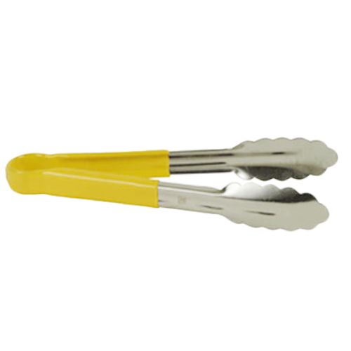 Thunder Group SLTG812Y 12" L Yellow Stainless Steel One-Piece Utility Tongs