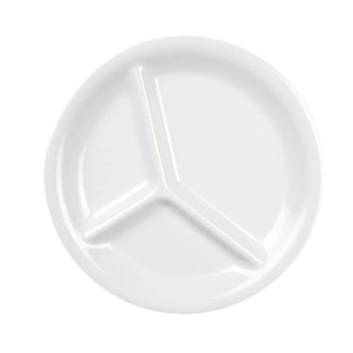 Thunder Group CR710W 10.25" Dia. White Melamine Round 3-Wells Compartment Plate