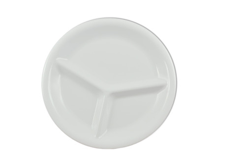Thunder Group CR710W 10.25" Dia. White Melamine Round 3-Wells Compartment Plate