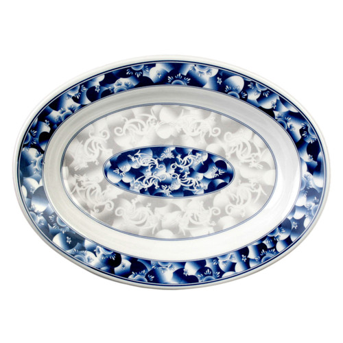 Thunder Group 2112DL 16 Oz. Melamine Blue Dragon Oval Deep Platter