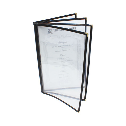 Thunder Group PLMENU-4 8.5" W x 14" D Black Plastic Laminated 4-Page Book Fold Menu Cover