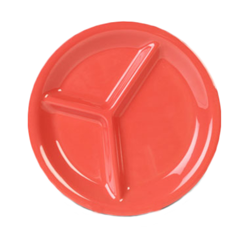 Thunder Group CR710RD 10.25" Dia. Orange Melamine Round 3-Wells Compartment Plate