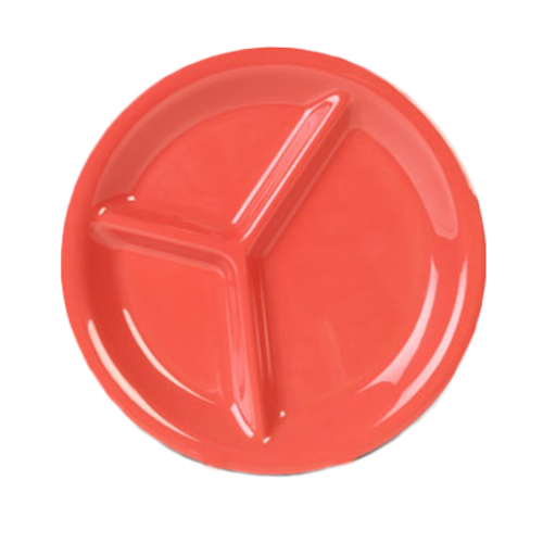 Thunder Group CR710RD 10.25" Dia. Orange Melamine Round 3-Wells Compartment Plate