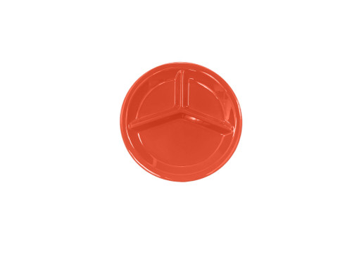 Thunder Group CR710RD 10.25" Dia. Orange Melamine Round 3-Wells Compartment Plate