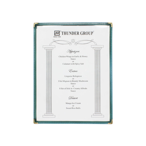 Thunder Group PLMENU-1GR 8.5" W x 11" D Green Plastic Laminated Single Pocket Menu Cover