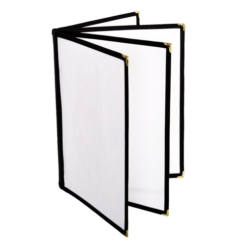 Thunder Group PLMENU-L4BL Black Plastic Laminate 4-Page Book Fold Menu Cover