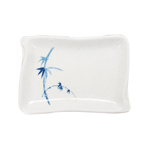 Thunder Group 1609BB 8.5" W x 5.5" D Blue Bamboo Melamine Wave BBQ Plate