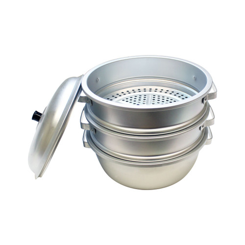 Thunder Group ALST002 11.38" Dia. x 12.5" H Aluminum Perforations Steamer Set