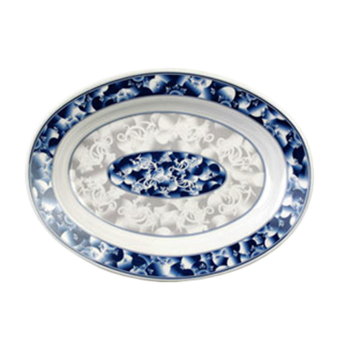 Thunder Group 2114DL 28 Oz. Melamine Blue Dragon Oval Deep Platter