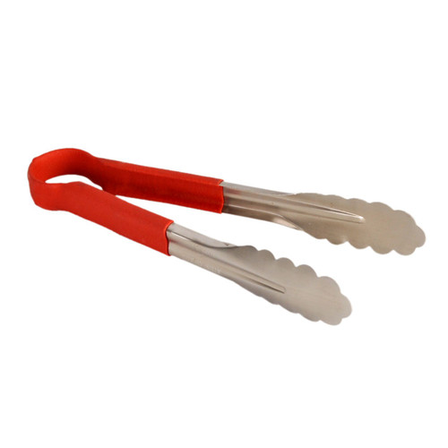 Thunder Group SLTG810R 10" L Red Stainless Steel One-Piece Utility Tongs