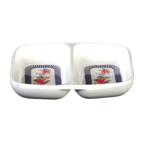 Thunder Group 1102AR 2 Oz. Melamine 2-Wells Rose Rectangular Twin Sauce Dish