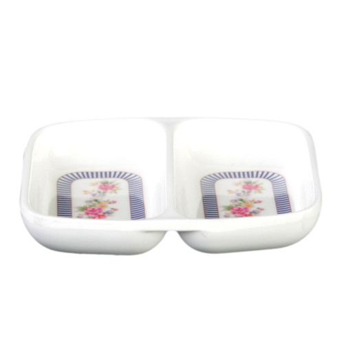Thunder Group 1102AR 2 Oz. Melamine 2-Wells Rose Rectangular Twin Sauce Dish