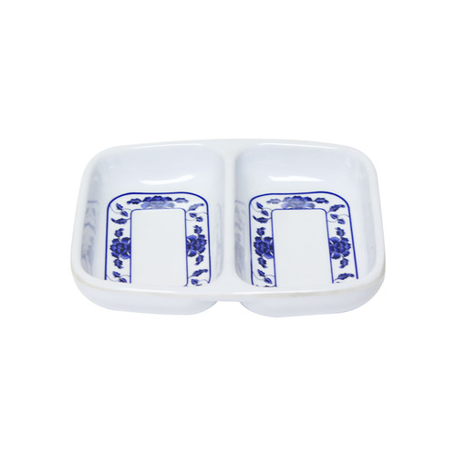 Thunder Group 1102TB 2 Oz. Melamine 2-Wells Rectangular Lotus Twin Sauce Dish