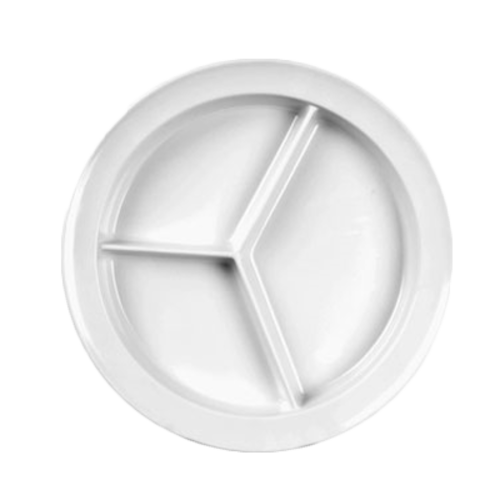 Thunder Group NS701W 8.75" Dia. NuStone White Melamine Round 3-Deep Wells Compartment Plate