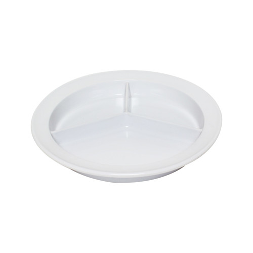 Thunder Group NS701W 8.75" Dia. NuStone White Melamine Round 3-Deep Wells Compartment Plate
