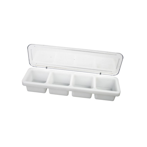 Thunder Group PLBC004P 18" W x 3" H x 5" D White Plastic 4-Compartment Condiment Server with Cover