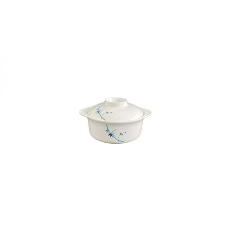 Thunder Group 3503BB 12 Oz. Melamine Blue Bamboo Miso Bowl with Lid