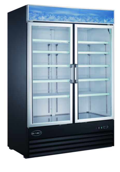 SABA SM-45R 45 Cu. Ft. Black Coated Steel Hinged 2 Doors Reach-In Refrigerator Merchandiser - 115 Volts