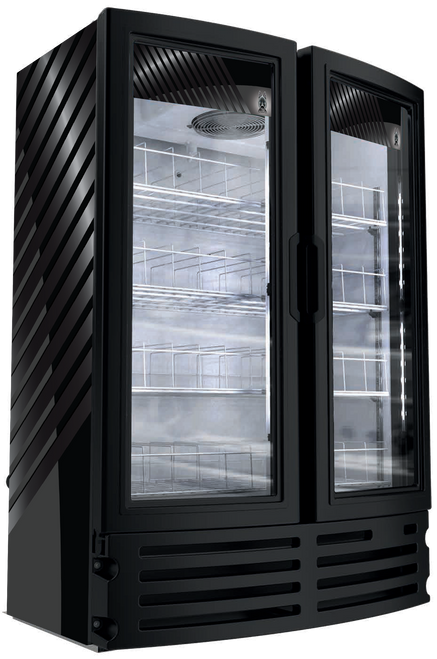 Akita AGM-21-C 42" W Black 2 Hinged Curved Glass Doors Two-Section Curved Front Refrigerated Merchandiser - 115 Volts