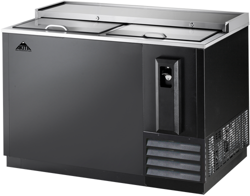 Akita ABC-50 50" W Black Stainless Steel Top 2 Locking Sliding Lids Bottle Cooler - 115 Volts