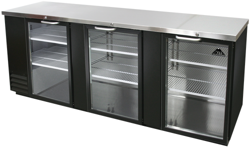 Akita AGBB-95 95.28" W Black Stainless Steel Top 3 Glass Doors with Lock Back Bar Cooler - 115 Volts