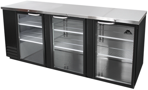 Akita AGBB-90 90.35" W Black Stainless Steel Top 3 Glass Doors with Lock Back Bar Cooler - 115 Volts