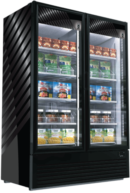 Akita AGF-43 42.97 Cu. Ft. Black 2 Hinged Glass Doors Two-Section Freezer Merchandiser - 115 Volts