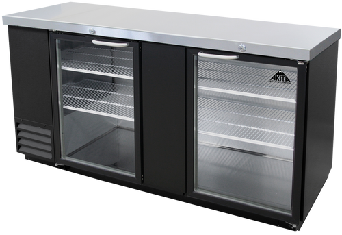 Akita AGBB-69 69.9" W Black Stainless Steel Top 2 Glass Doors with Lock Back Bar Cooler - 115 Volts