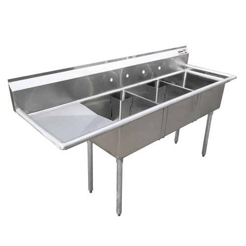 Omcan USA 25259 98.5" W x 29.5" D 18 Ga. Stainless Steel 3 Compartments Pot Sink