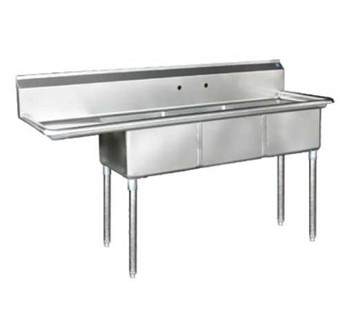Blue Air BS3-18-12/L 75" W x 24" D x 44.5" H 3 Compartments Stainless Steel Legs Adjustable Feet Sink