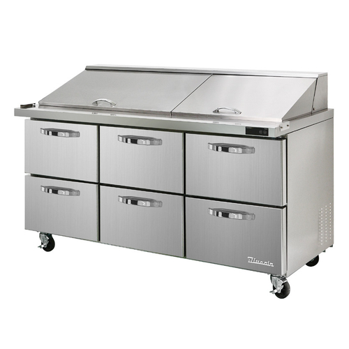 Blue Air BLMT72-D6-HC 72.38"W Stainless Steel Exterior (6) Drawers Mega Top Sandwich Prep Table - 115 Volts