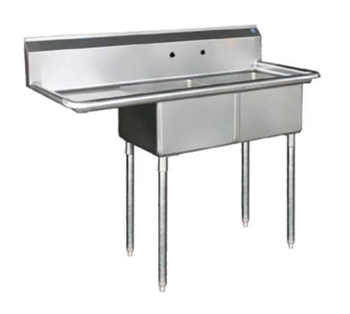 Blue Air BS2-18-12/L 57" W x 24" D x 44.5" H 2 Compartments Stainless Steel Legs Adjustable Feet Sink