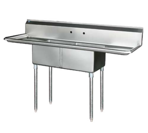 Blue Air BS2-18-12/2D 72" W x 24" D x 44.5" H 2 Compartments Stainless Steel Legs Adjustable Feet Sink