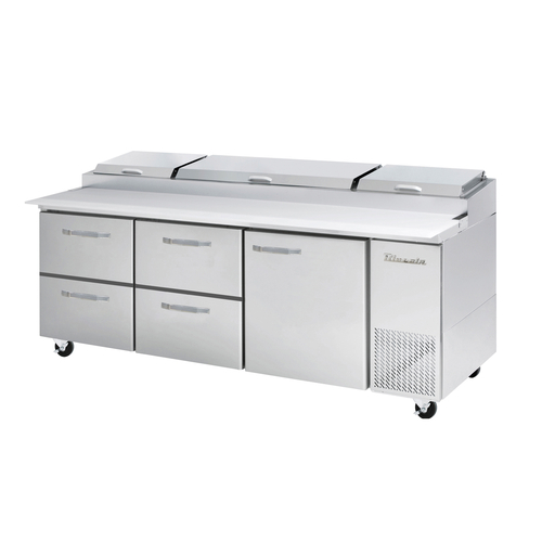 Blue Air BAPP93-D4LM-HC 93.25" Side Mounted Stainless Steel Interior And Exterior Refrigerated Pizza Prep Table - 115V