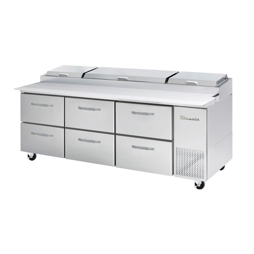 Blue Air BAPP93-D6-HC 93.25" Side Mounted Stainless Steel Interior And Exterior Refrigerated Pizza Prep Table - 115V