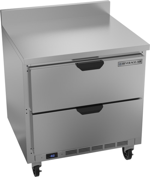 Beverage Air WTFD32AHC-2-FIP 32"W Two Drawer Stainless Steel Worktop Freezer With Foamed-In Place Backsplash
