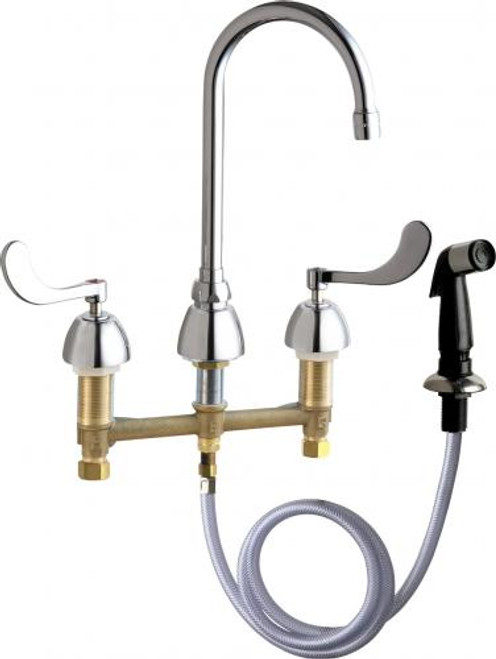Chicago Faucets 200-AGN2AE35-317AB 10" W Polished Chrome Gooseneck Deck Mounted Manual Faucet with 8" Centers