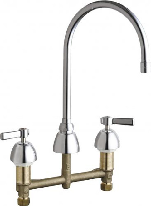 Chicago Faucets 201-AGN8AE35ABCP 10" W Polished Chrome Gooseneck Deck Mounted Manual Faucet with 8" Centers