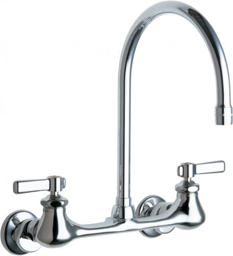 Chicago Faucets 540-LDGN8AE3ABCP 10" W Polished Chrome Gooseneck Wall Mounted Manual Faucet with Adjustable Centers