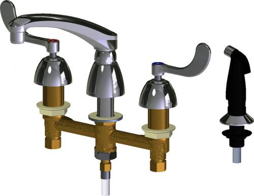 Chicago Faucets 200-AL8E35-317ABCP 10" W Polished Chrome Swing Deck Mounted Manual Faucet with 8" Centers