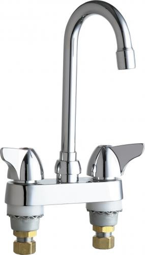 Chicago Faucets 1895-E35ABCP 6.31" W Polished Chrome Gooseneck Spout Deck Mounted Manual Faucet with 4" Centers
