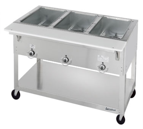 Duke EP302 30.38" W Stainless Steel 2 Pan Mobile Open Shelf Base Aerohot Steamtable Portable Hot Food Unit