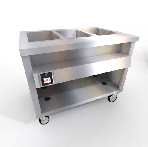 Duke TWHF-46SS 46" W Stainless Steel 3 Pan Mobile Open Storage Base Thurmaduke Ganged Waterless Well