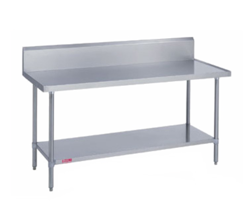 Duke 314S-36132-10R 36" D x 132" W Stainless Steel 14 Gauge Work Table with Undershelf and 10" Backsplash