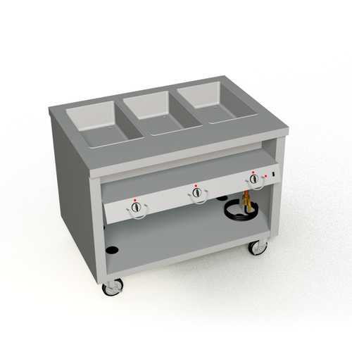 Duke TEHF-46PG 46" W Stainless Steel 3 Pan Mobile Open Storage Base Thurmaduke Hot Food Unit