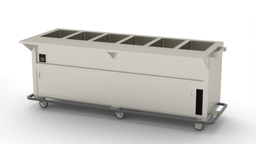 Duke EPW-6-CBPG 88" W Stainless Steel 6 Pan Mobile Enclosed Shelf Base Thurmaduke Ganged Waterless Well Steamtable