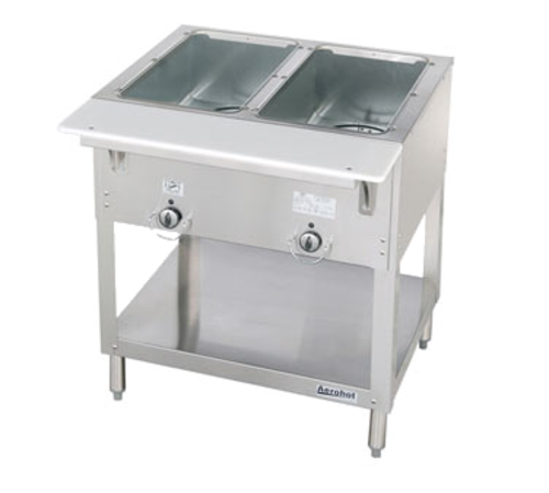 Duke E302 30.38" W Stainless Steel 2 Pan Stationary Open Shelf Base Aerohot Hot Food Station