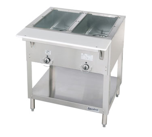 Duke E302 30.38" W Stainless Steel 2 Pan Stationary Open Shelf Base Aerohot Hot Food Station